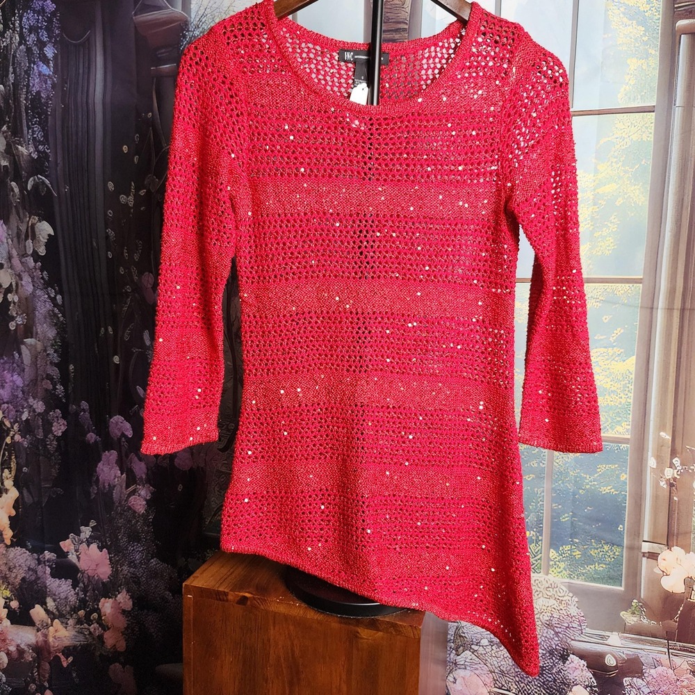 Open knit cotton blend asymmetrical pullover y2k sweater by INC